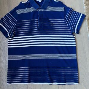 Lacoste Navy and White Striped Polo Shirt